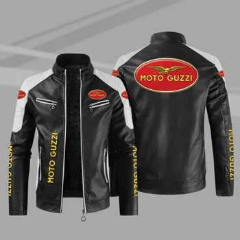 2023 Новая Зимняя Мужская куртка С Логотипом Moto Guzzi, Модная Мотоциклетная куртка На молнии, Верхняя Одежда, Сохраняющая Тепло, Кожаное Мужское Пальто, 4 Цвета