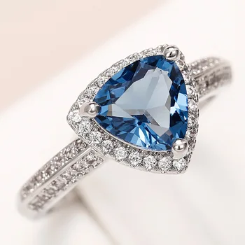 2023 Новое обручальное кольцо с цирконом в виде толстого треугольника Роскошное изысканное синее женское кольцо F1797