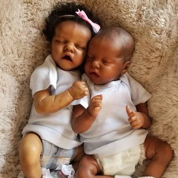 43 СМ Кукла-Реборн Twin A из Темной Кожи, Африканские Черные Куклы Ручной Работы, Реалистичные Спящие Новорожденные Игрушки Bebe Reborn для Девочек