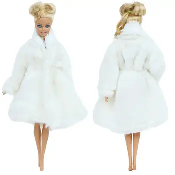BJDBUS Высококачественное Кукольное Пальто для Куклы Барби, Белый Зимний Наряд, Мягкое Меховое Платье, Кукольный Домик Для Маленьких Девочек, Игровая Игрушка 12 