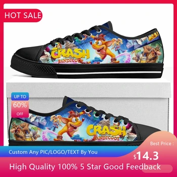 Crash Bandicoot Низкие кроссовки Cartoon Game Женская мужская подростковая высококачественная обувь Повседневные модные парусиновые кроссовки на заказ