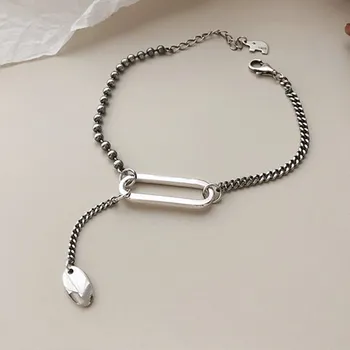 FoYuan Серебристый Ретро Геометрический Овальный браслет для женщин Японско-Корейское издание, нишевый дизайн, винтажные украшения