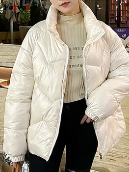 Fotvotee Зимнее пальто Женская куртка со стоячим воротником, Повседневные Элегантные парки из фугу 2023, Корейская мода, Уличная одежда Оверсайз, Верхняя одежда