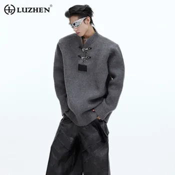 LUZHEN 2023 Осень-Зима, Модный дизайн с металлической пряжкой, Вязаный пуловер, Мужской высококачественный Уличный повседневный свитер 252444