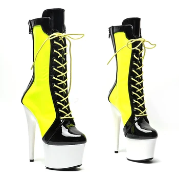 Leecabe Лакированный верх Смешанного цвета 17 см / 7 дюймов Обувь для танцев на шесте Сапоги на платформе на высоком каблуке Ботинки для танцев на шесте