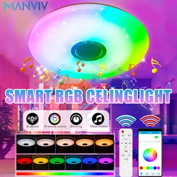 MANVIV LED Smart RGB Потолочный Светильник В помещении 220 В Приложение Дистанционное Управление Bluetooth Музыкальный Динамик 52 Вт Лампа С Регулируемой Яркостью Спальня Вечеринка