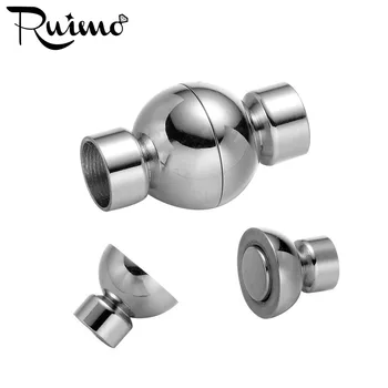 RUIMO Полированная Нержавеющая сталь 316l, Размер отверстия 6 мм, Шариковый Магнит, застежка, Магнитная Пряжка, Крючок, Кожаный браслет, Ювелирная находка