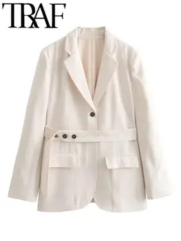 TRAF Fashion Женская свободная куртка с отложным воротником оверсайз, пальто на одной пуговице с длинным рукавом, женский топ 2023, осень Y2K