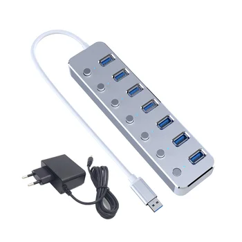 USB 3,0 Адаптер Питания 7 Портов Концентратор-Разветвитель Из алюминиевого Сплава USB-Концентратор 3,0 USB Multi Extender Switch Кабельный Концентратор длиной 1,2 М EU Plug A