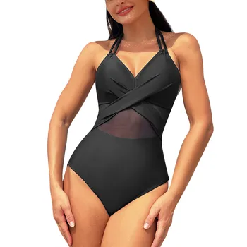 Women's One-piece Sexy Bikini Mesh With Bra Padded Non-Steel Bra Swimsuit плавки купалные женские בגדי ים נשים 2024