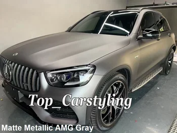 Высококачественная матовая металлическая виниловая пленка AMG серого цвета для обертывания автомобиля с выпуском воздуха, как клей 3M с низкой липкостью, 1.52x18 м