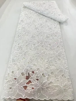 Высококачественные шнурки Гипюровая ткань 5 ярдов Праздничное свадебное платье Нигерийский пошив Желтый Африканский Французский Водорастворимый материал