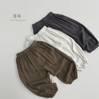 Детские повседневные брюки Лето 2023, новые модные детские брюки от комаров для мальчиков и девочек в простом стиле, свободные тонкие широкие брюки для детей