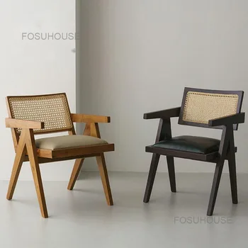 Древние простые японские стулья для гостиной из массива дерева, обеденный стул из ротанга, Одноместное дизайнерское кресло, мебель для дома, диван, кресло