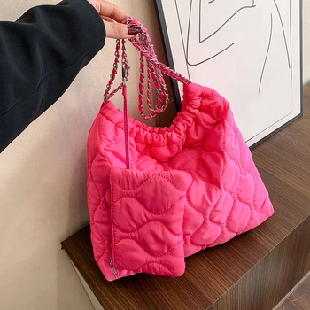 Женская стеганая сумка-тоут, мягкая стеганая сумка-шоудер, модная сумка через плечо большой емкости с небольшим кошельком, хозяйственная сумка