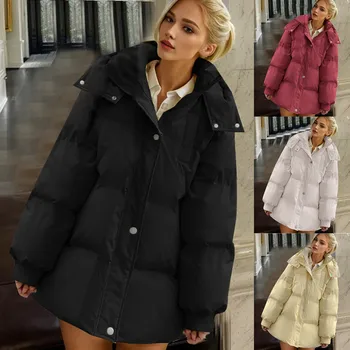 Женское зимнее хлопчатобумажное пуховое пальто средней длины, куртки с капюшоном, хлебное пальто, Хлопчатобумажная стеганая куртка, женские куртки больших размеров на зиму 2023 года