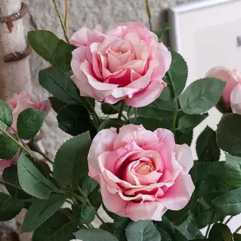 Искусственный цветок Ручной работы, Реалистичный букет из искусственных роз, 3 головки, имитация яркого цвета, свадьба для дома