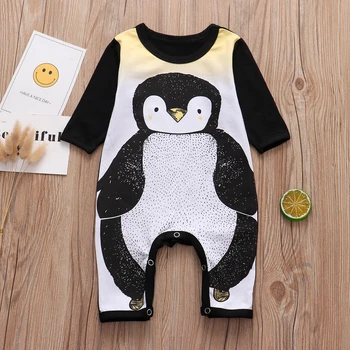 Комбинезон для новорожденных с милым мультяшным пингвином 2020, осенний комбинезон для младенцев, комбинезоны с длинными рукавами, костюм для новорожденных мальчиков и девочек