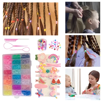Красочные ленты для волос и заколки сбоку головы, противоскользящие, с 3 инструментами для укладки волос, аксессуары для волос для маленьких девочек