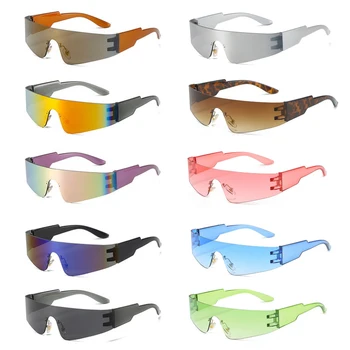 Модные солнцезащитные очки без оправы в стиле панк Y2K, киберпанк, Зеркальные очки с градиентом, Мужские Женские Эстетические Футуристические Велосипедные Солнцезащитные очки