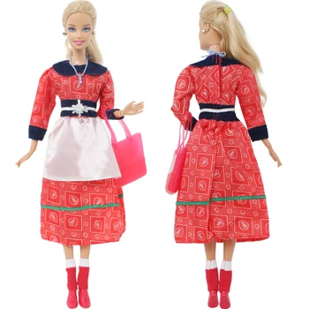Модный кукольный наряд, красное платье с принтом, обувь, сумка, ожерелье, пояс, повседневная одежда для девочек, аксессуары для куклы Барби, Детская игрушка в подарок