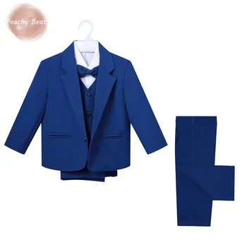 Модный официальный комплект, Блейзер, куртка + рубашка + жилет + Галстук-бабочка + брюки, 5 шт., костюм для малышей, праздничная одежда для малышей от 0 до 2 лет