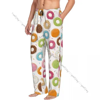 Мужская одежда для сна, свободные штаны для сна, пижамы, красочные вкусные глянцевые пончики, длинные плавки для отдыха, повседневная домашняя одежда