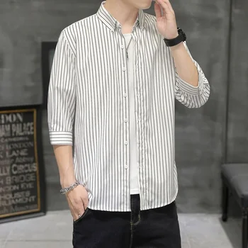 Мужская тонкая корейская рубашка, свободное пальто с коротким рукавом, Топы, рубашки для мужчин, Camisas y Blusa