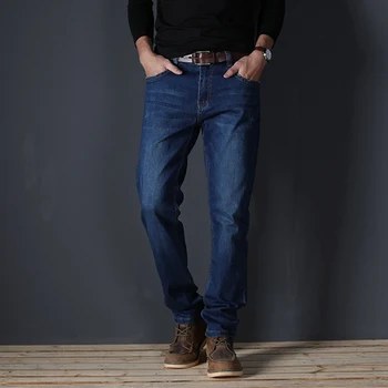 Мужские джинсы большого размера, мужские прямые тонкие мужские джинсы средней посадки, джинсы-стрейч большого размера, мужские прямые мужские джинсы 44 46