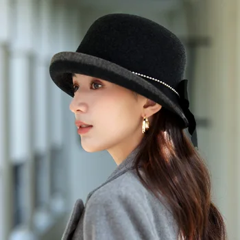 Новая высококачественная шляпа женская осень-зима, английская шерстяная шляпа рыбака, темперамент светской львицы, французское шоу-лицо, часы по-прежнему