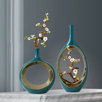 Новая китайская Эмалевая ваза Для гостиной, Элитное украшение для прихожей, Керамическое Украшение для обеденного стола в прихожей, Изысканное украшение для дома