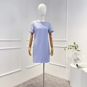 Новинка сезона Весна-лето 2023 года, роскошные мини-платья из голубого хрусталя с жемчужным бисером высшего качества для модных женщин