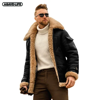 Новое меховое мужское пальто, осенне-зимние утепленные кожаные куртки, мужская одежда из искусственной кожи средней длины, теплая ветрозащитная плюс флис