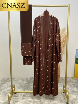 Новые мусульманские платья Исламская одежда Халат с вышивкой Луной И шифоновый шарф Рамадан Дубай Роскошные Абайя Марокканские Кафтаны для женщин