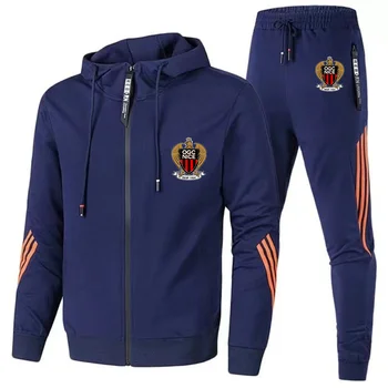 Новый осенне-зимний мужской повседневный спортивный комплект для бега, куртка с капюшоном, удлиненные брюки, футбольный тренировочный костюм, рубашка с принтом