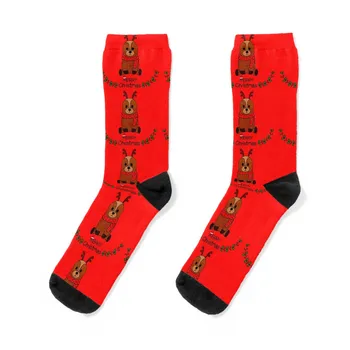 Носки с рождественским олененком, нескользящие носки, забавные носки, носки дизайнерского бренда, теплые зимние носки, Носки Женские Мужские