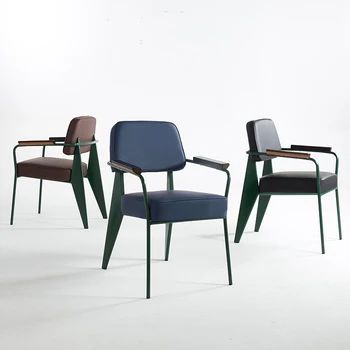 Обеденный стул с подлокотниками в винтажном дизайне, Эргономичные Кожаные Офисные обеденные стулья, игровая мебель для балкона High Silla Comedor LK50CY