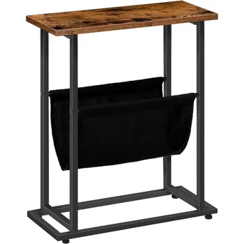 Приставной столик с держателем для журналов, узкий приставной столик, тонкая тумбочка для небольших помещений, стеллажи для журналов в коричнево-черном стиле в деревенском стиле