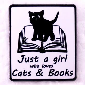 Просто девушка, которая любит кошек и книги, значок, эмалевая булавка, Брошь, Ювелирный подарок для читателя, Читающая девушка, любительница кошек, Мама кошки, любительница книг.