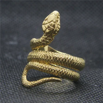 Прямая поставка 7-13 Животных Змеиное Кольцо Из Нержавеющей Стали 316L Party Mens Cool Golden Snake Ring