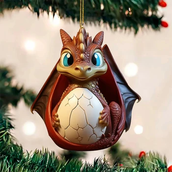 Рождественская подвеска в виде яйца дракона, елка, милое украшение в виде яйца дракона, акриловая статуя дракона, реалистичная для украшения дома и автомобиля