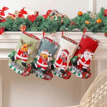Рождественские носки, мешок конфет из лося Санта-Клауса, украшения для рождественской елки, подвесной кулон 2024, Новогодний рождественский орнамент, подарочный пакет