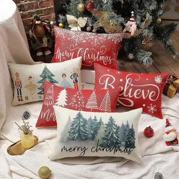 Рождественские украшения, чехол для диванной подушки, Льняные наволочки, Декоративная наволочка для домашнего праздника, Наволочка с принтом Рождественской елки