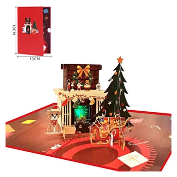 Рождественский камин, 3D Всплывающая Рождественская поздравительная открытка с конвертом, открытка с сообщением, Праздничное Украшение подарка Санта-Клауса на Рождество