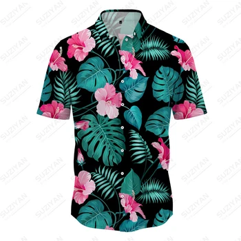 Рубашка в Готическом стиле, Гавайская Рубашка с 3D Принтом Листьев, Мужская Летняя Рубашка С Коротким Рукавом, Плюс Размер, Расслабленный Повседневный Мужской Кардиган На Пуговицах