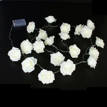 Светодиодная подсветка в виде цветка розы; 20 штук на веревочке; с батарейным отсеком (батарейка в комплект не входит)