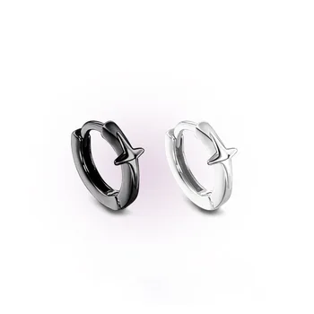 Серьги-кольца с серебряной звездой S925 для женщин Черного цвета, модные серьги, ювелирные изделия, подарок, Прямая поставка, Оптовая продажа