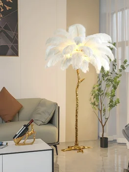 Скандинавский торшер из страусиных перьев, светодиодный светильник из смолы, украшение дома, торшер для гостиной, внутреннее освещение, прикроватная лампа для спальни
