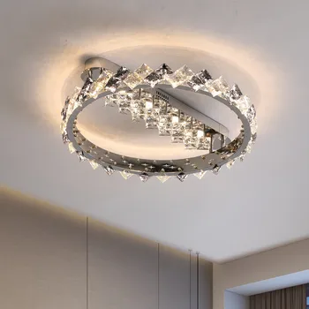 Современный Роскошный Хрустальный потолочный светильник с затемнением из нержавеющей стали и хрома для гостиной столовой спальни
