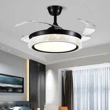 Современный простой свет роскошный вентилятор лампа черный потолочный вентилятор лампа гостиная спальня столовая дом сильный ветер немой умный